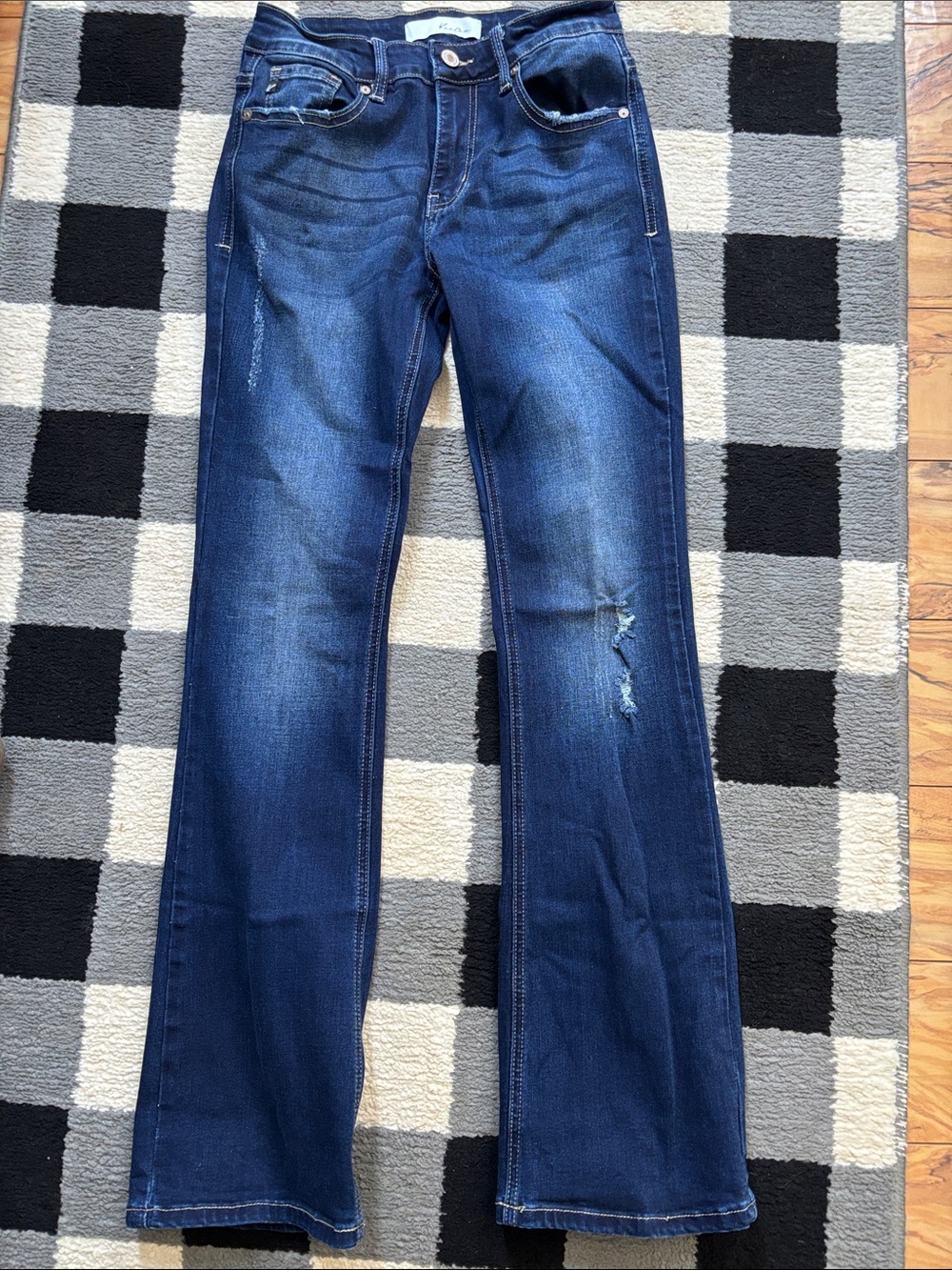 KanCan Dark Blue Flare Jeans with Distressed Detail